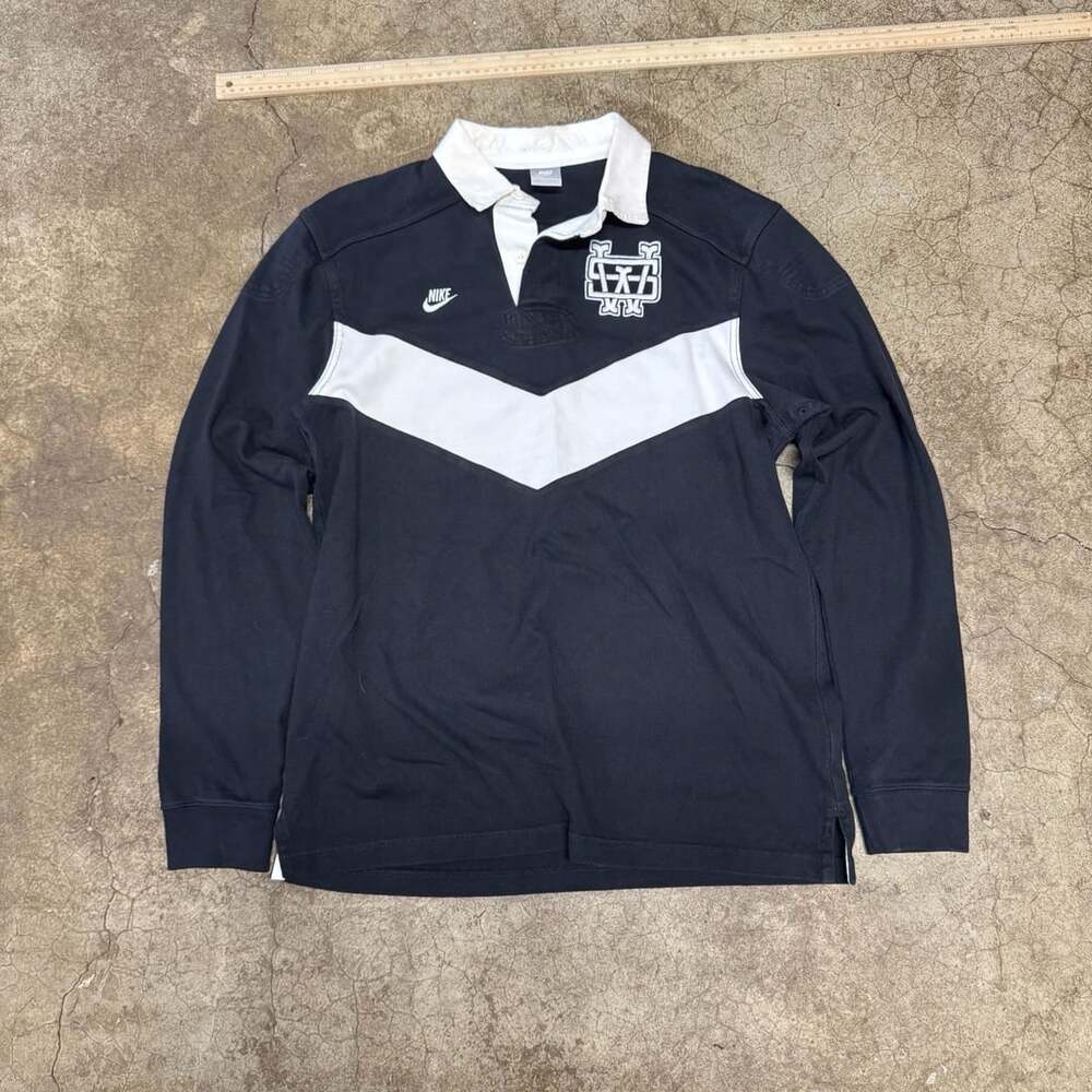 Nike Vintage Rugby Shirt Long Sleeve Black White LARGE